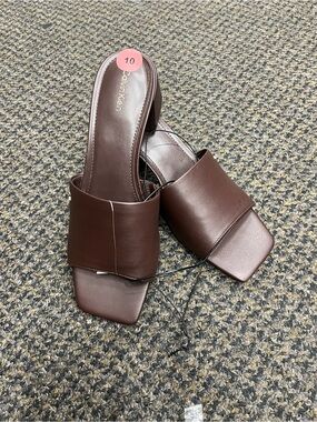 Calvin Klein Womens Dark Brown Square-Toe Slide Mules